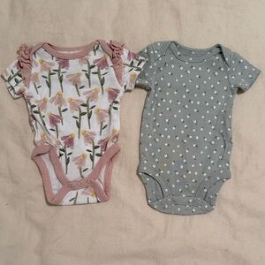 Pair of Adorable Newborn Daisy Floral Onesies